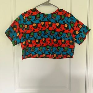 Grass-Fields Multicolor Ankara Short Sleeve Crop Top UK Size 12 (US Size 8)